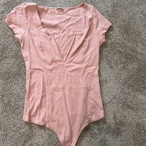 Free people Pink Short Sleeve thong Bodysuit